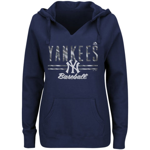 New York Yankees Majestic Women's Prepare to Dazzle V-Notch Pullover Hoodie