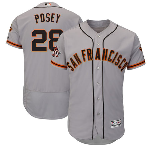 Buster Posey San Francisco Giants Majestic Road On-Field 60th Season Patch Flex Base Player Jersey