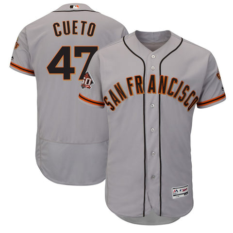 Johnny Cueto San Francisco Giants Majestic Road On-Field 60th Season Patch Flex Base Player Jersey