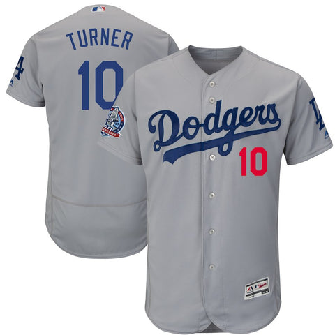 Justin Turner Los Angeles Dodgers Majestic 60th Anniversary Road Alternate On-Field Patch Flex Base Player Jersey