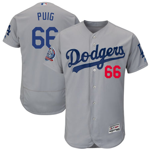 Yasiel Puig Los Angeles Dodgers Majestic 60th Anniversary Road Alternate On-Field Patch Flex Base Player Jersey