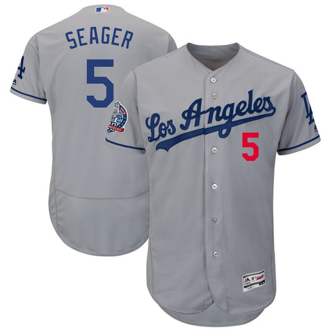 Corey Seager Los Angeles Dodgers Majestic 60th Anniversary Road On-Field Patch Flex Base Player Jersey