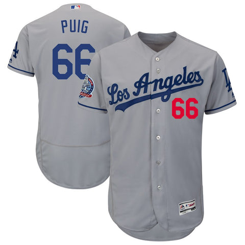 Yasiel Puig Los Angeles Dodgers Majestic 60th Anniversary Road On-Field Patch Flex Base Player Jersey