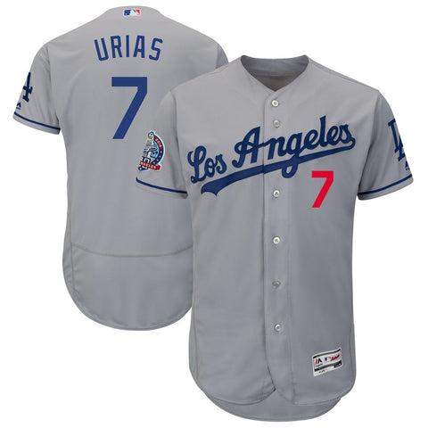 Julio Urias Los Angeles Dodgers Majestic 60th Anniversary Road On-Field Patch Flex Base Player Jersey