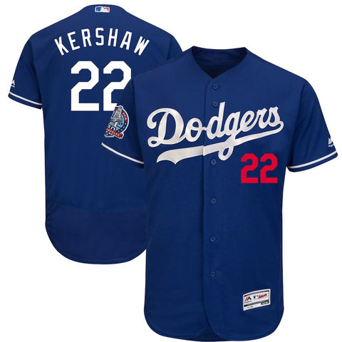 Clayton Kershaw Los Angeles Dodgers Majestic 60th Anniversary Alternate On-Field Patch Flex Base Player Jersey