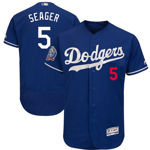 Corey Seager Los Angeles Dodgers Majestic 60th Anniversary Alternate On-Field Patch Flex Base Player Jersey