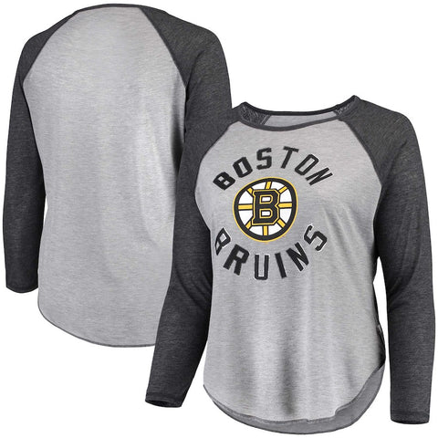 Boston Bruins Touch by Alyssa Milano Women's Plus Size Line Drive Raglan Long Sleeve T-Shirt