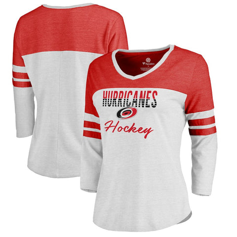 Carolina Hurricanes   Women's Plus Size Free Line Color Block 3/4-Sleeve Tri-Blend T-Shirt