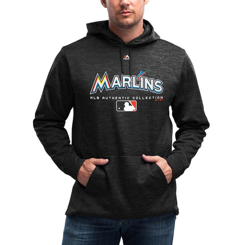 Miami Marlins Majestic Authentic Collection Team Drive Ultra-Streak Fleece Pullover Hoodie