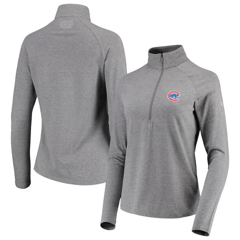 Chicago Cubs Under Armour Women's Passion Performance Tri-Blend Raglan Half-Zip Pullover Jacket - Heathered Gray