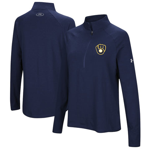 Milwaukee Brewers Under Armour Women's Passion Performance Tri-Blend Raglan Half-Zip Pullover Jacket - Navy