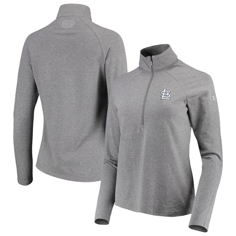 St. Louis Cardinals Under Armour Women's Passion Performance Tri-Blend Raglan Half-Zip Pullover Jacket - Heathered Gray
