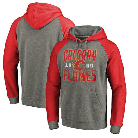 Calgary Flames   Timeless Collection Antique Stack Tri-Blend Raglan Pullover Hoodie - Ash