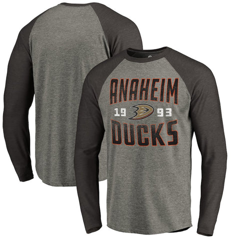 Anaheim Ducks   Timeless Collection Antique Stack Tri-Blend Long Sleeve Raglan T-Shirt - Ash