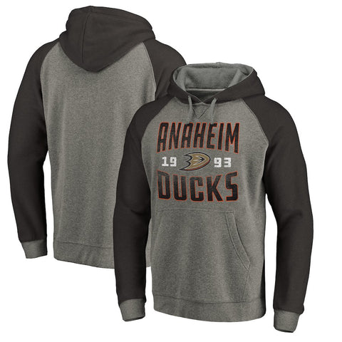 Anaheim Ducks   Timeless Collection Antique Stack Tri-Blend Raglan Pullover Hoodie - Ash