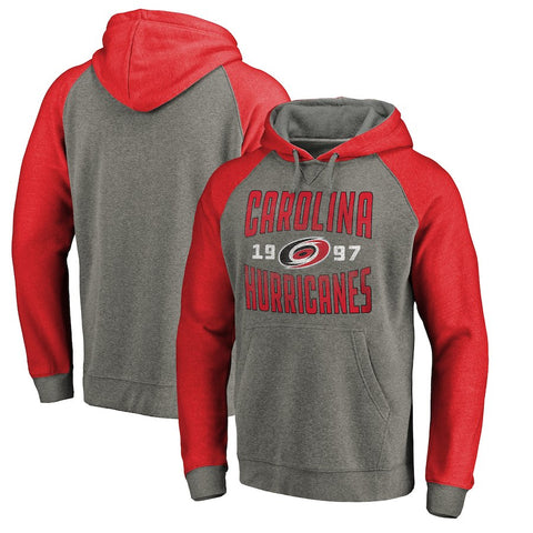 Carolina Hurricanes   Timeless Collection Antique Stack Tri-Blend Raglan Pullover Hoodie - Ash