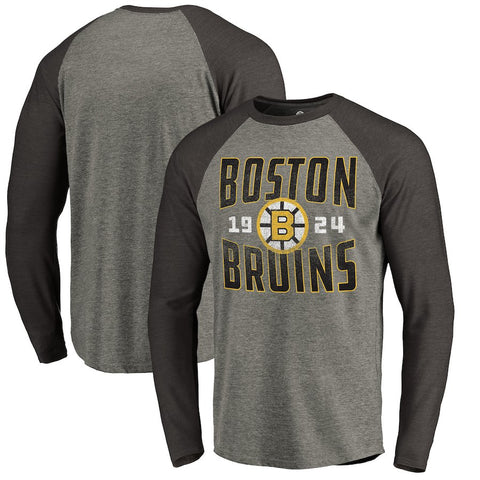 Boston Bruins   Timeless Collection Antique Stack Big & Tall Tri-Blend Long Sleeve Raglan T-Shirt - Ash