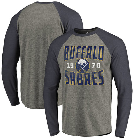 Buffalo Sabres   Timeless Collection Antique Stack Big & Tall Tri-Blend Long Sleeve Raglan T-Shirt - Ash