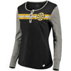 Boston Bruins   Women's True Classics Retro Henley T-Shirt - Black/Heathered Gray