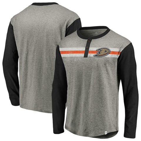 Anaheim Ducks   True Classics Retro Stripe Long Sleeve Henley T-Shirt