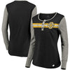 Boston Bruins   Women's True Classics Retro Henley T-Shirt - Black/Heathered Gray