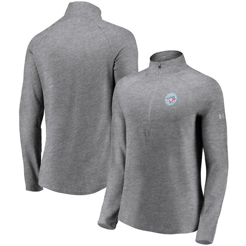 Toronto Blue Jays Under Armour Women's Passion Alternate Performance Tri-Blend Raglan Half-Zip Pullover Jacket - Heathered Gray