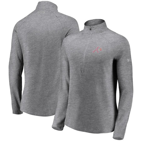 Atlanta Braves Under Armour Women's Passion Alternate Performance Tri-Blend Raglan Half-Zip Pullover Jacket - Heathered Gray
