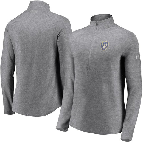 Milwaukee Brewers Under Armour Women's Passion Alternate Performance Tri-Blend Raglan Half-Zip Pullover Jacket - Heathered Gray