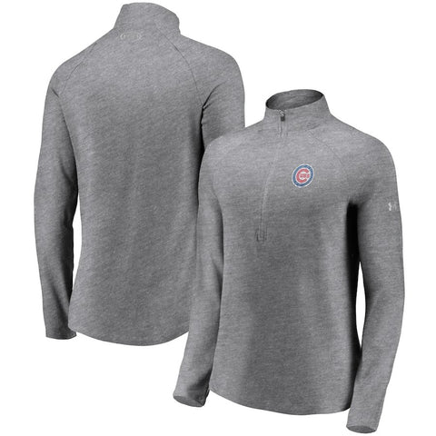 Chicago Cubs Under Armour Women's Passion Alternate Performance Tri-Blend Raglan Half-Zip Pullover Jacket - Heathered Gray