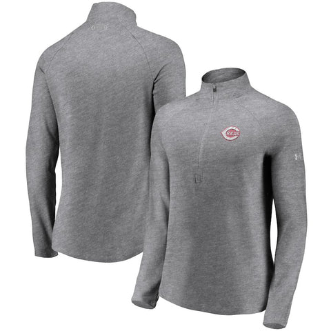 Cincinnati Reds Under Armour Women's Passion Alternate Performance Tri-Blend Raglan Half-Zip Pullover Jacket - Heathered Gray