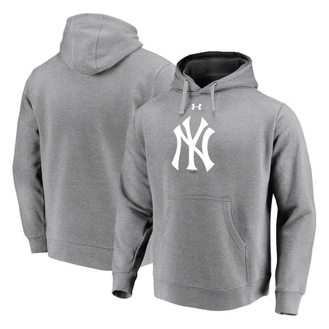 New York Yankees Under Armour Commitment Team Mark Performance Pullover Hoodie - Heathered Gray