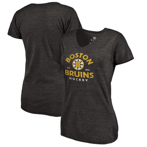 Boston Bruins   Women's Timeless Collection Vintage Arch Tri-Blend V-Neck T-Shirt - Black