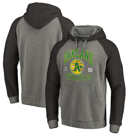 Oakland Athletics   Cooperstown Collection Old Favorite Tri-Blend Raglan Pullover Hoodie - Ash
