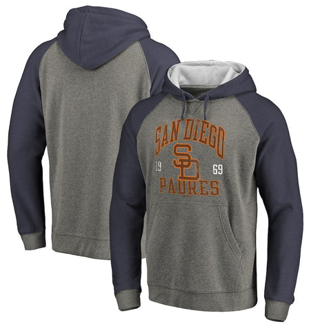 San Diego Padres   Cooperstown Collection Old Favorite Tri-Blend Raglan Pullover Hoodie - Ash
