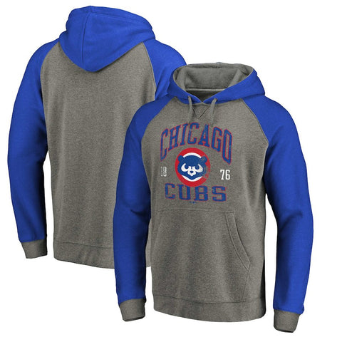 Chicago Cubs   Cooperstown Collection Old Favorite Tri-Blend Pullover Hoodie - Heathered Gray/Royal