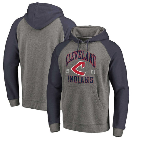 Cleveland Indians   Cooperstown Collection Old Favorite Tri-Blend Pullover Hoodie - Heathered Gray/Navy