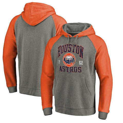 Houston Astros   Cooperstown Collection Old Favorite Tri-Blend Pullover Hoodie - Heathered Gray/Orange