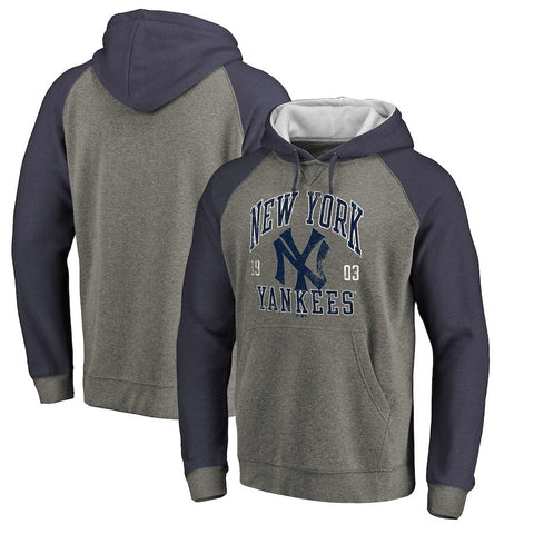 New York Yankees   Cooperstown Collection Old Favorite Tri-Blend Pullover Hoodie - Heathered Gray/Navy