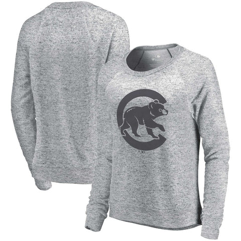 Chicago Cubs   Women's Plush Hacci Raglan Tri-Blend Scoop Neck Pullover Sweatshirt