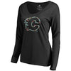 Calgary Flames   Women's Lovely Long Sleeve V-Neck T-Shirt - Black