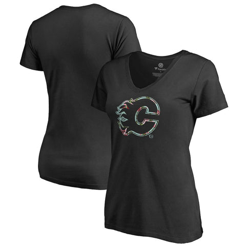 Calgary Flames   Women's Lovely Plus Size V-Neck T-Shirt - Black