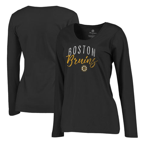 Boston Bruins   Women's Plus Size Graceful Long Sleeve T-Shirt - Black