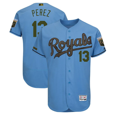 Salvador Perez Kansas City Royals Majestic 2018 Memorial Day Authentic Collection Flex Base Player Jersey - Light Blue