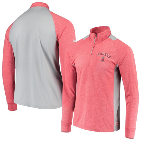 Los Angeles Angels Stitches Raglan Sleeve Quarter-Zip Pullover Jacket - Heathered Red/Gray