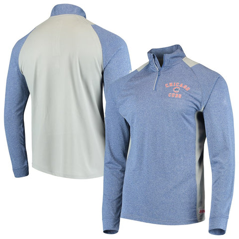 Chicago Cubs Stitches Raglan Sleeve Quarter-Zip Pullover Jacket - Heathered Royal/Gray