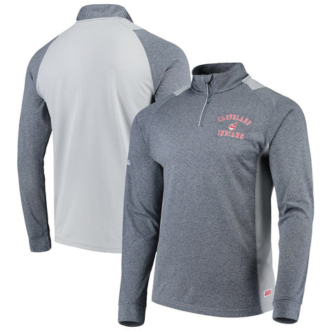 Cleveland Indians Stitches Raglan Sleeve Quarter-Zip Pullover Jacket - Heathered Navy/Gray