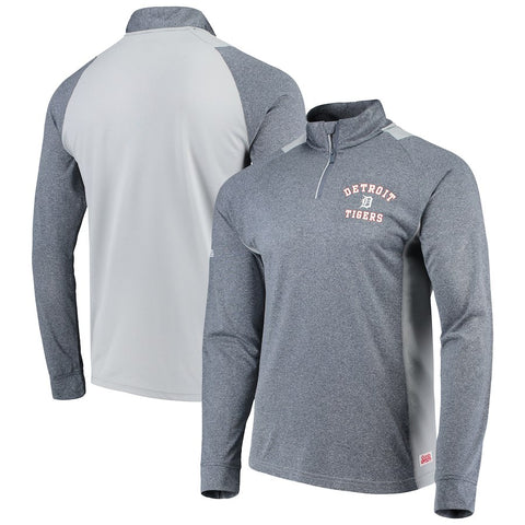 Detroit Tigers Stitches Raglan Sleeve Quarter-Zip Pullover Jacket - Heathered Navy/Gray