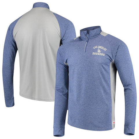 Los Angeles Dodgers Stitches Raglan Sleeve Quarter-Zip Pullover Jacket - Heathered Royal/Gray