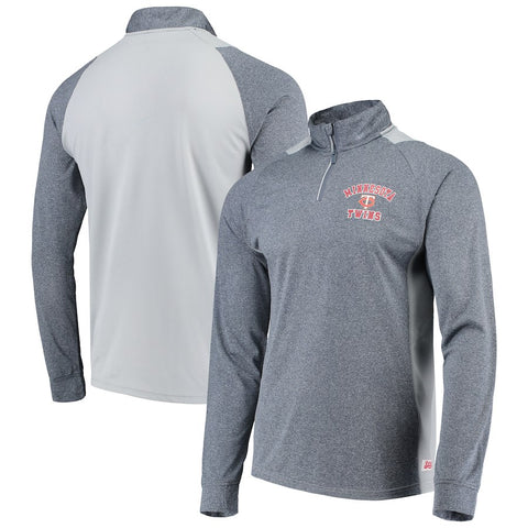 Minnesota Twins Stitches Raglan Sleeve Quarter-Zip Pullover Jacket - Heathered Navy/Gray