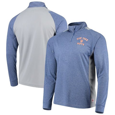 New York Mets Stitches Raglan Sleeve Quarter-Zip Pullover Jacket - Heathered Royal/Gray